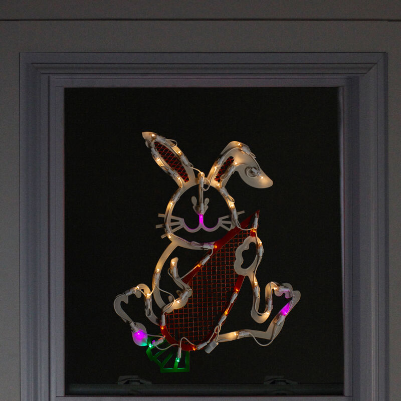 17" White LED Lighted Easter Bunny Rabbit Spring Window Silhouette