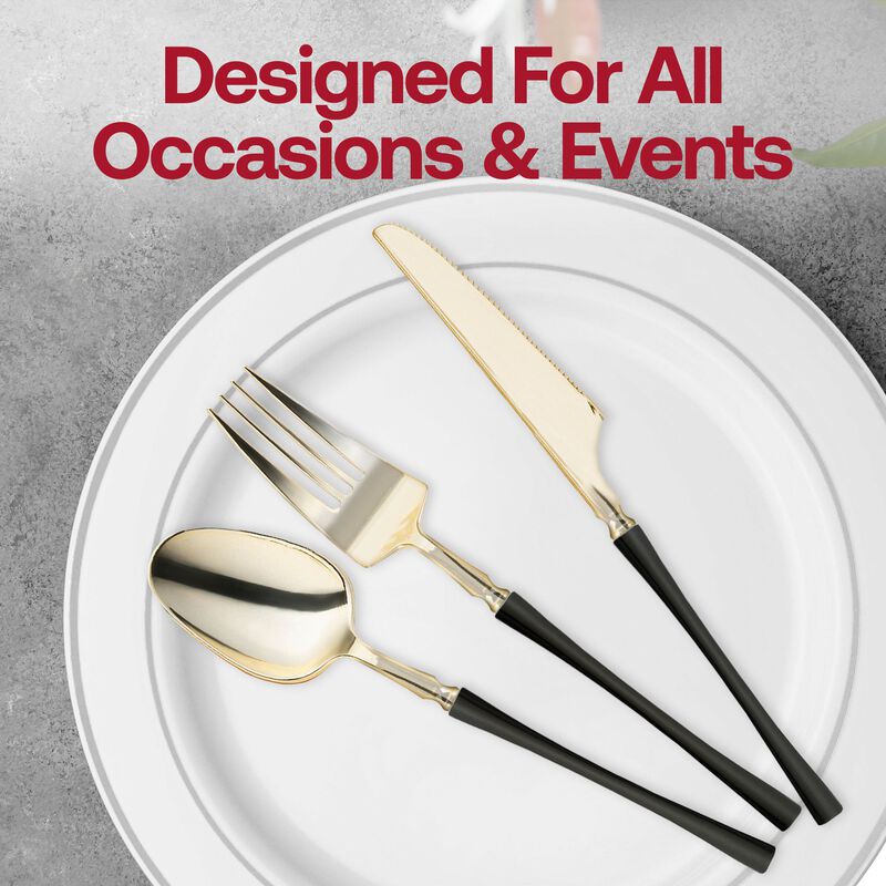 Gold with Black Handle Moderno Plastic Dinner Forks (240 Forks) image number 7
