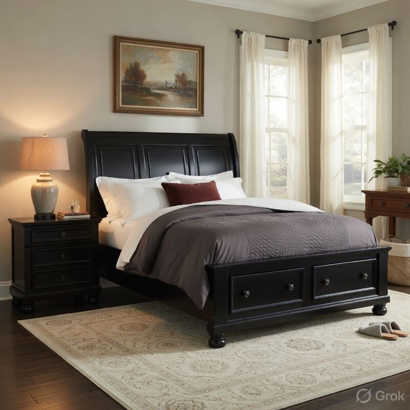 Queen Size Bedroom Set, Black Finish, Storage Bed with Drawers, 2-Piece Set with Bed and Nightstand image number 8