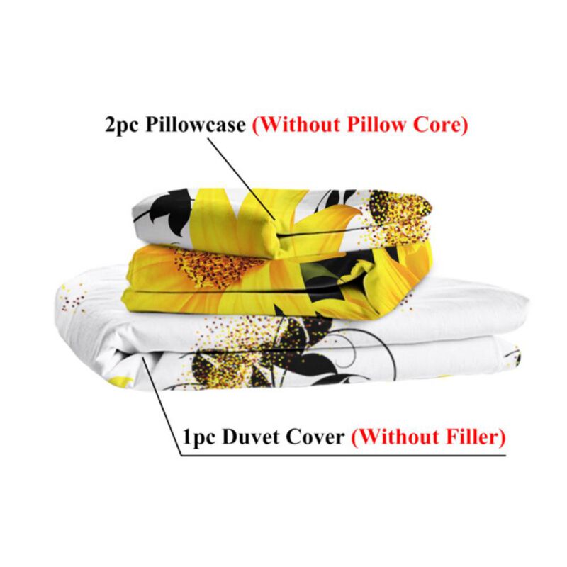 3-Piece Sunflower Duvet Cover Set Bright and Cheerful Sunflower-Themed Bedding for Bedroom Decor