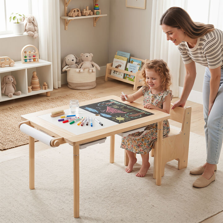 Kids Sensory Table Set Adjustable Height with 2 Storage Bins