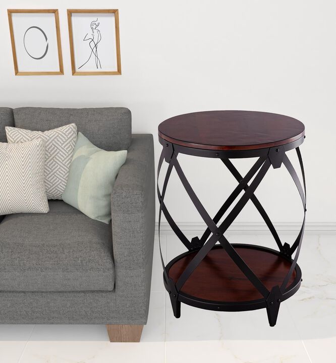 Homezia 26" Black And Chestnut Solid Wood Round End Table