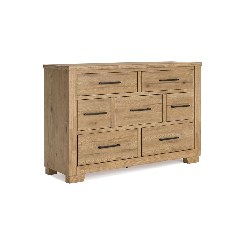 Dani Wide Dresser, 7 Drawer, Rustic Brown Solid Hardwood, 66 Inch  - Benzara
