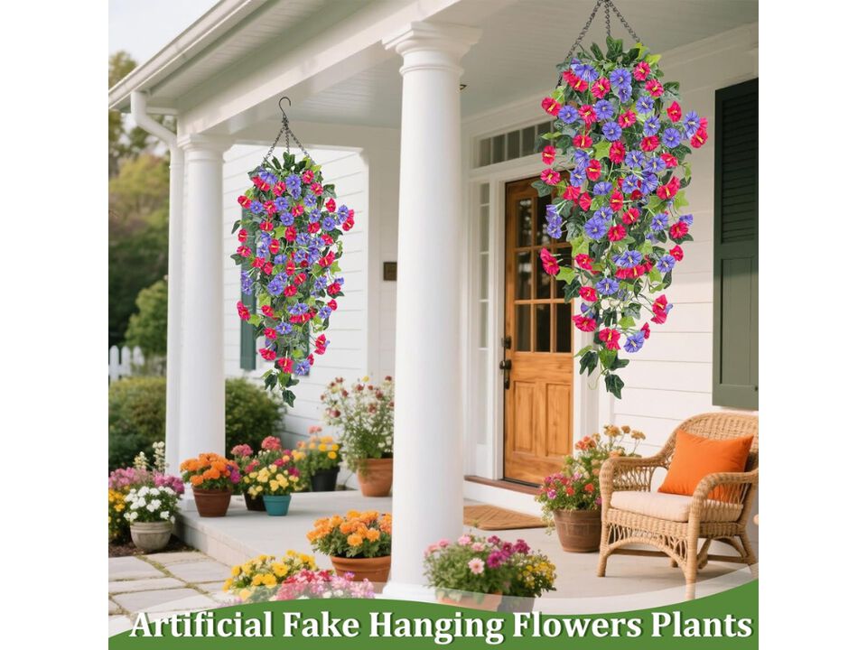 Fuchsia Artificial Hanging Morning Glory Flowers UV Resistant Outdoor Garden