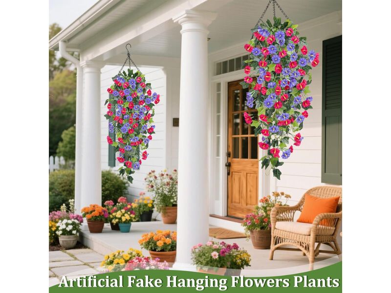 Fuchsia Artificial Hanging Morning Glory Flowers UV Resistant Outdoor Garden image number 1