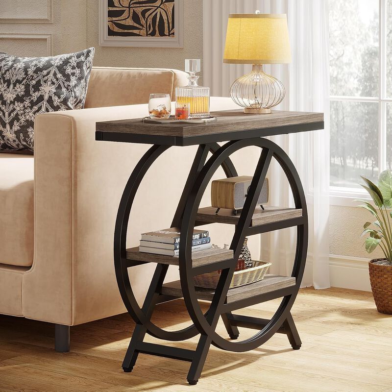 4-Tier End Table - Narrow Nightstand with Storage Shelves image number 1