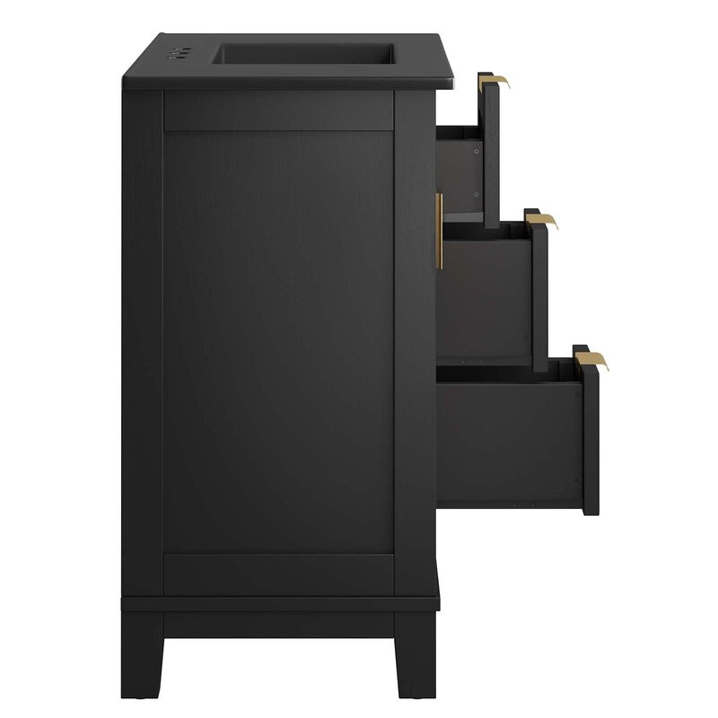 Modway EEI-6726-BLK-BLK Dixie 36&rdquo; Solid Wood Bathroom Vanity Cabinet, Black Black image number 8