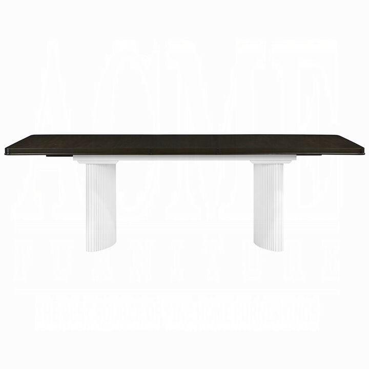 Aren Extendable Dining Table, Double Pedestal, Brown White, 78-96 Inch