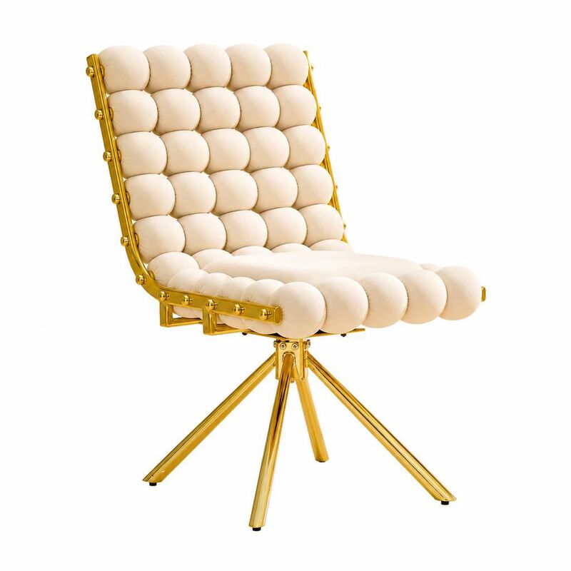 GOODSILO Set of Two Modern Tufted Puffy Bubble Velvet Dining Accent Swivel Chairs with Metal Legs for Dining Room and Kitchen image number 0