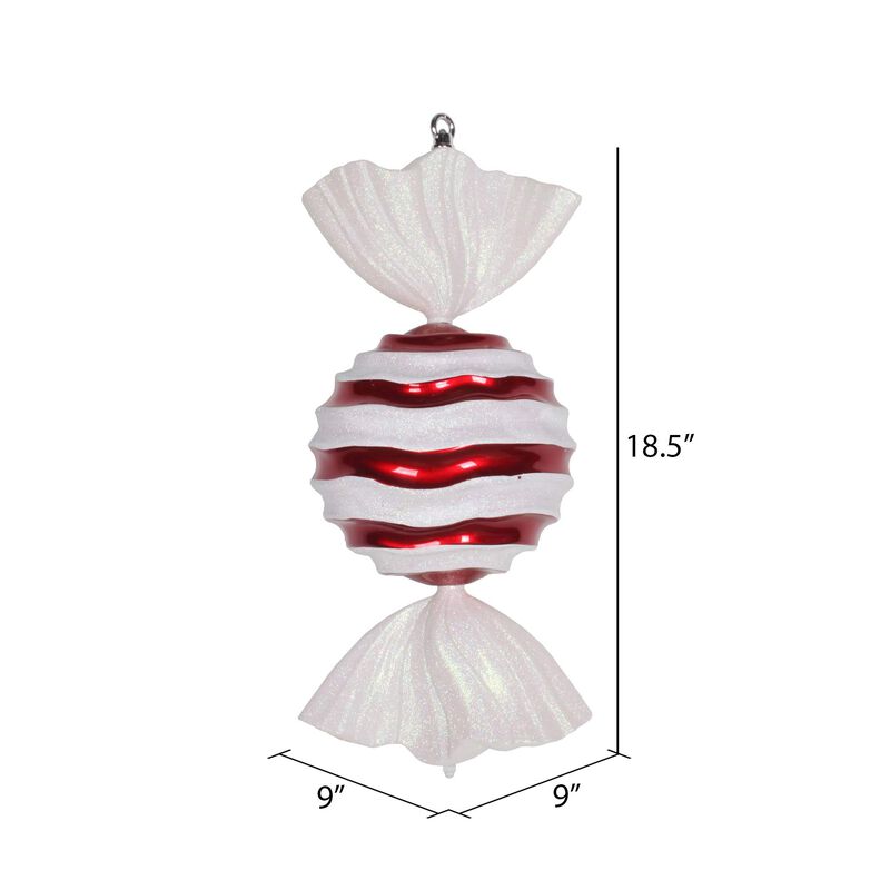 Vickerman 18.5" Red-White Striped Wave Candy Christmas Ornament image number 1