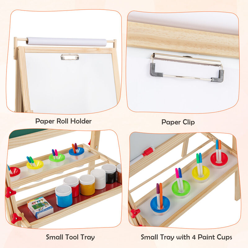 Kids Adjustable Double-Sided Easel with 4 Paint Cups and Art Supplies Storage image number 5