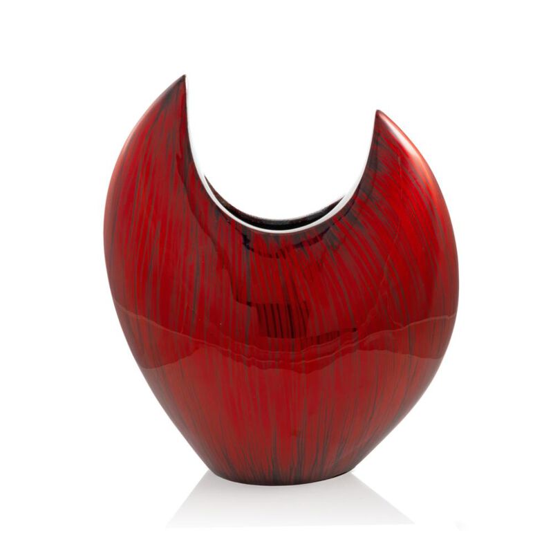 Hivvago 14 Inch Red Striped Aluminum Table Vase