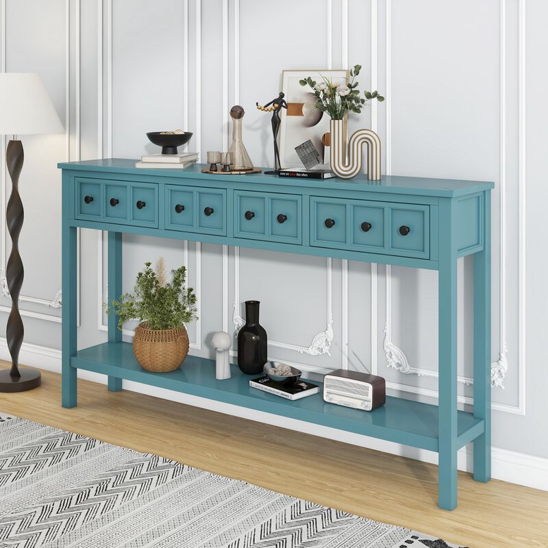 Whisen Rustic Entryway Console Table with Drawers and Bottom Shelf - Gray Wash