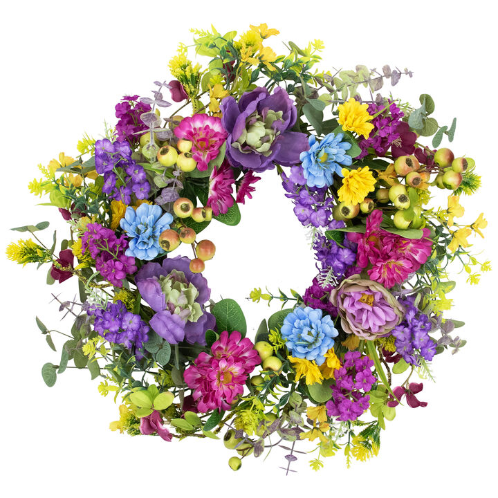 Floral  Eucalyptus and Olive Spring Wreath - 24" - Multicolor