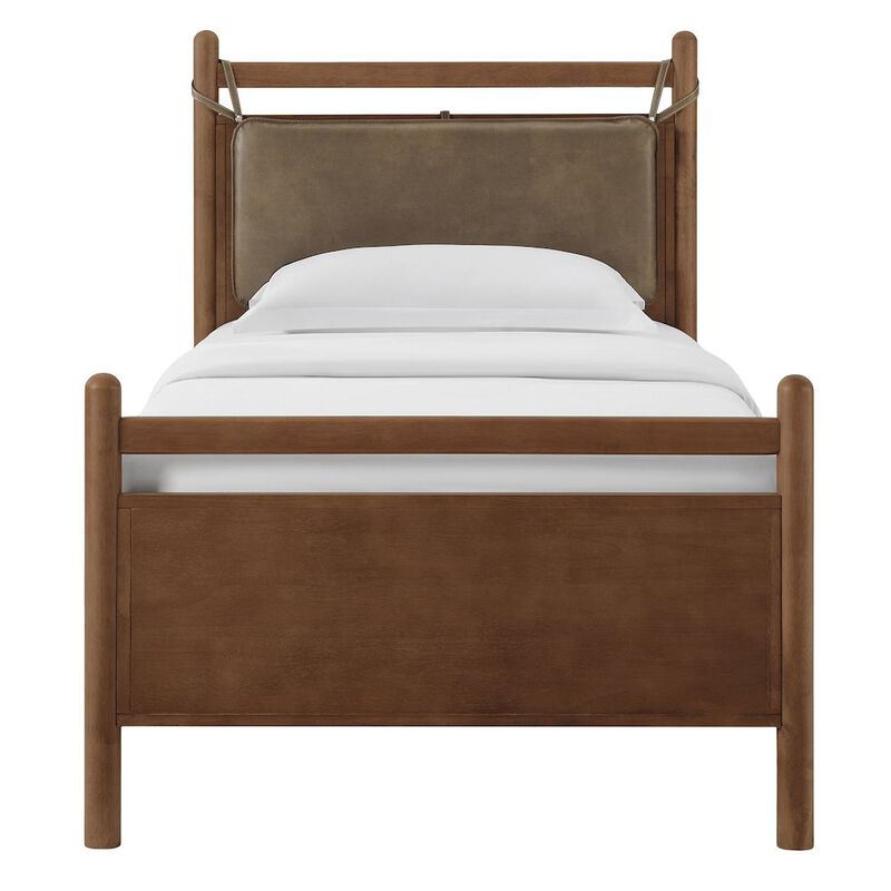 Leni Twin Size Vegan Leather and Wood Platform Bed Frame image number 4