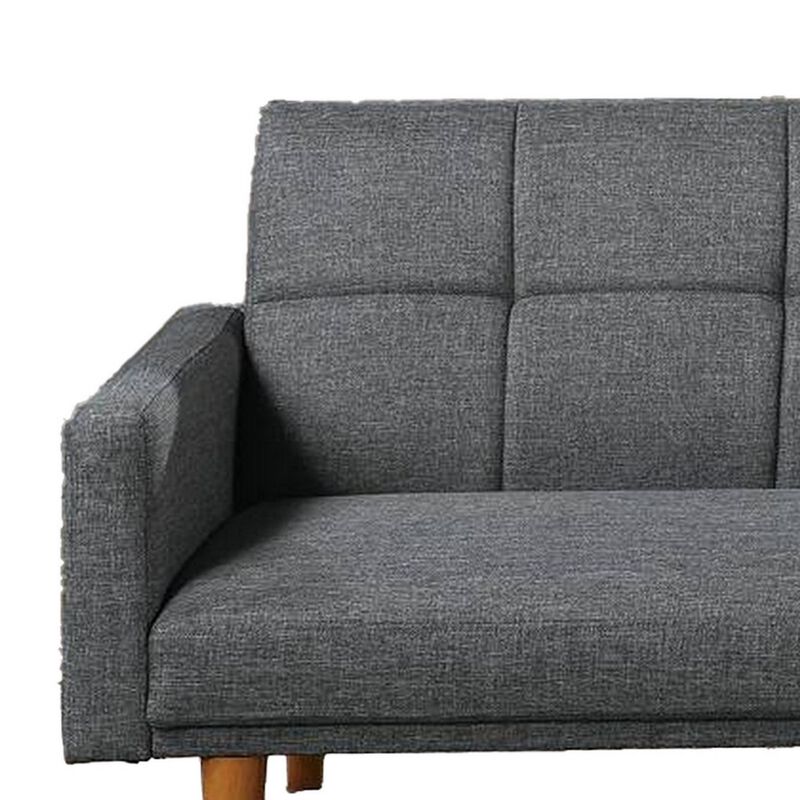 Fabric Adjustable Sofa with Square Tufted Back, Light Gray