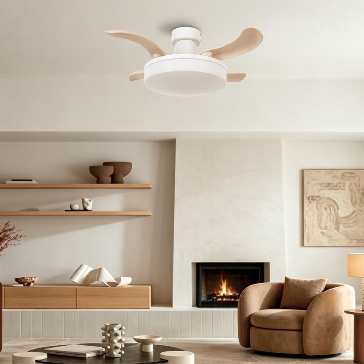 Fanaway Orbit 36" Indoor/Outdoor Retractable Blade Ceiling Fan with Light and Remote, Modern Fandelier Ceiling Fan, Patented Design Technology, Stronger Thicker Blades, Damp Rated
