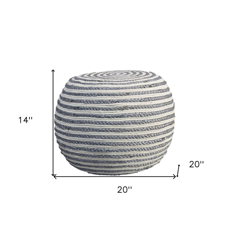 Round Striped Cotton Blend Pouf – Ottoman Accent Seat for Bedroom or Study