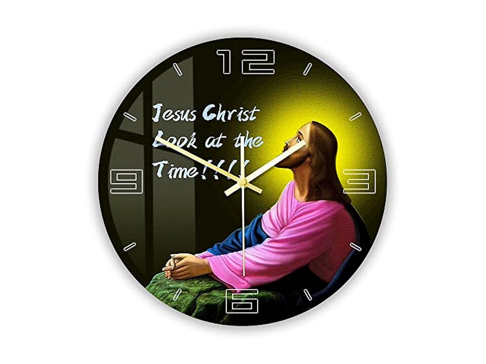Jesus Christ Look Time Acrylic Religious Wall Clock 12 Inch Silent Modern