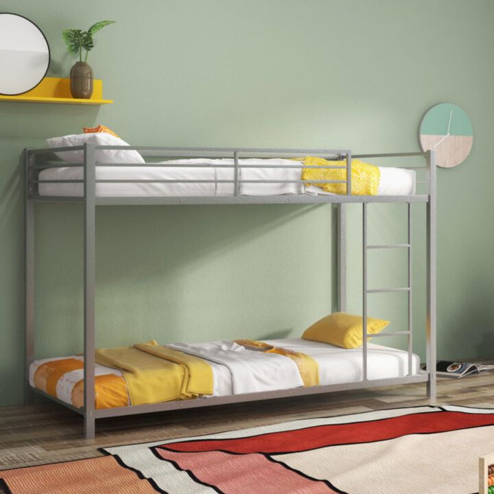 Hivvago Low Profile Twin Over Twin Metal Bunk Bed with Full-length Guardrails
