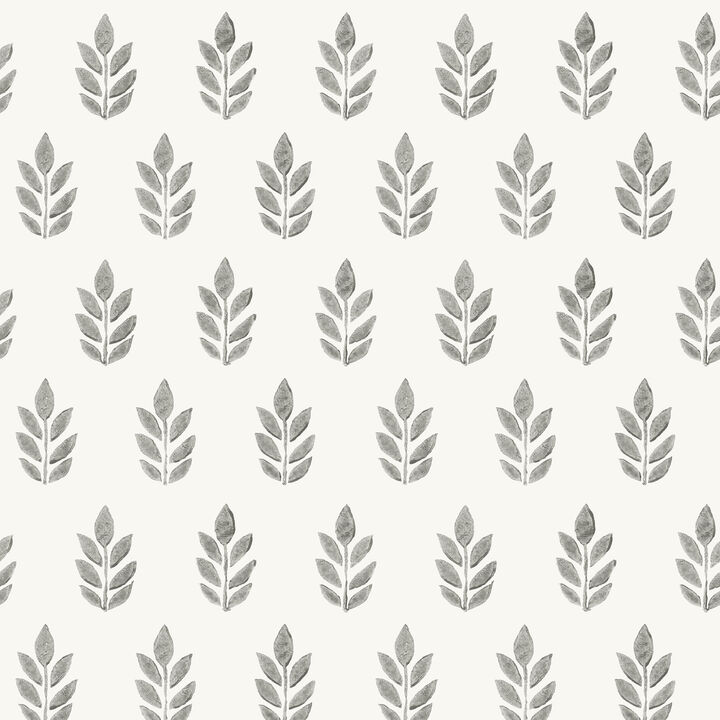 Ervic Charcoal Leaf Block Print Wallpaper