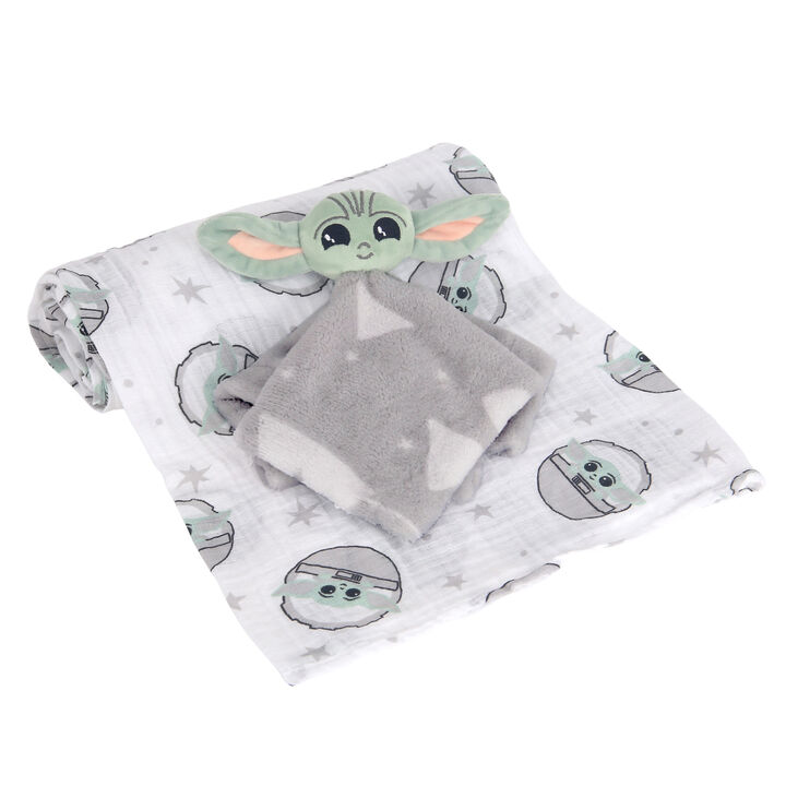 Lambs & Ivy Star Wars Baby Yoda/The Child Swaddle Blanket & Lovey Gift Set