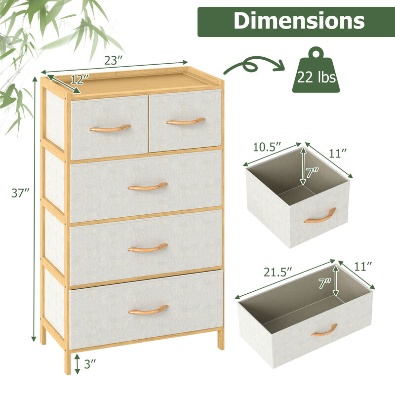 Natural 5-Drawer Bedroom Dresser with Top Shelf Storage image number 2