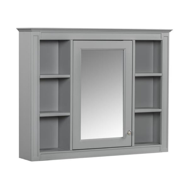 Mirror Medicine Cabinet with 6 Open Shelves for Bathroom Storage