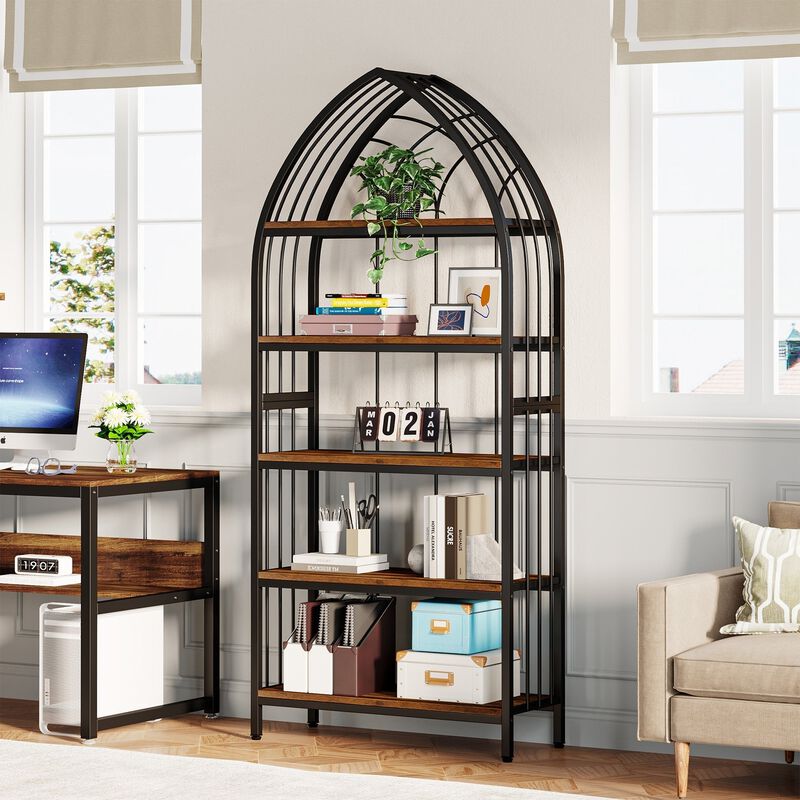 Tribesigns 5-Tier Bookshelf Industrial Curved Wooden image number 3