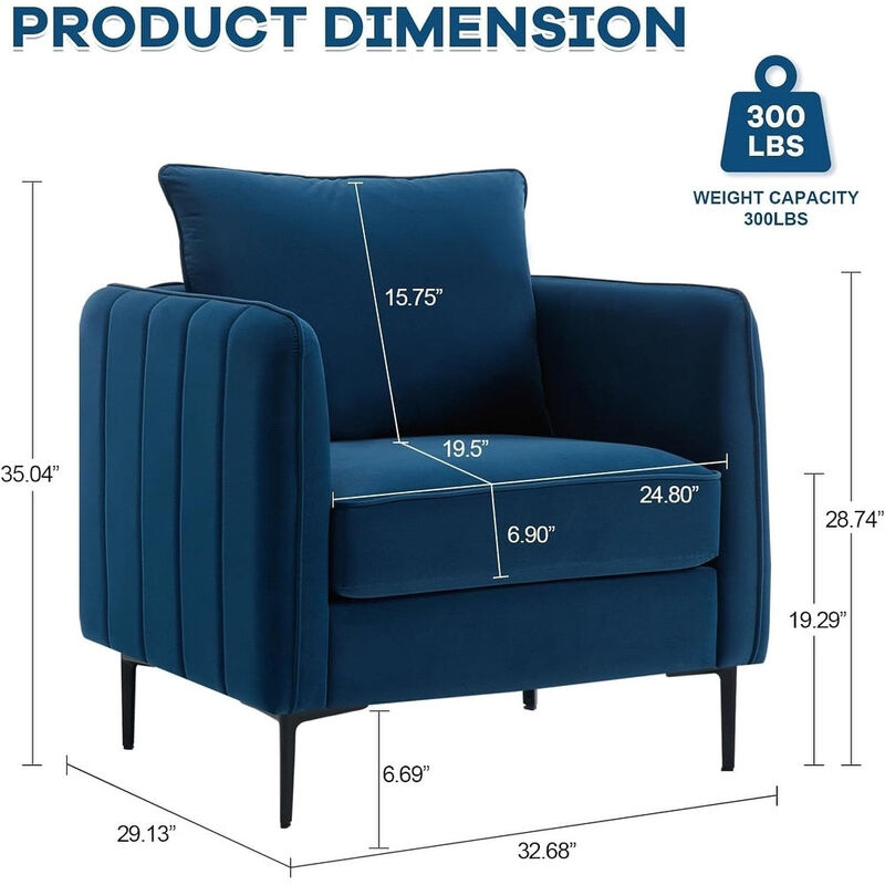 Envelor Mid-Century Modern Velvet Accent Armchair with Lumbar Pillow image number 4