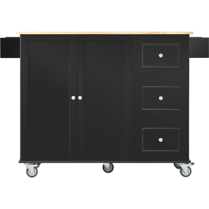ELEMENT ACE Multifunctional Rolling Kitchen Island with Drop Leaf Breakfast Bar and Ample Storage Cabinet