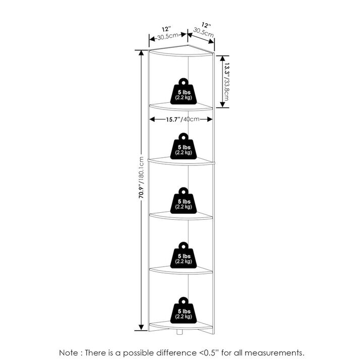 Econ 5-Tier Corner Shelf Bookcase, Bookshelf, Espresso
