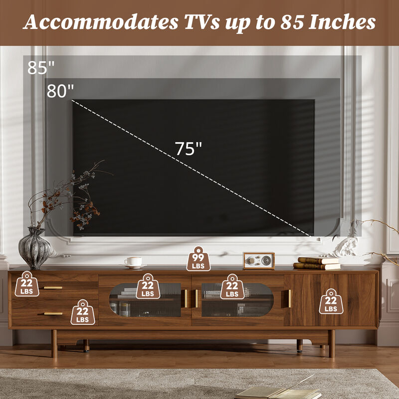 Merax Entertainment Center with Fluted Glass Display, 2 Smooth Drawers, Cable Management image number 5