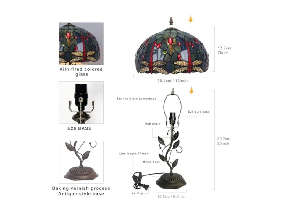 Tiffany Style Stained Glass Dragonfly Table Lamp For Living Room Bedroom