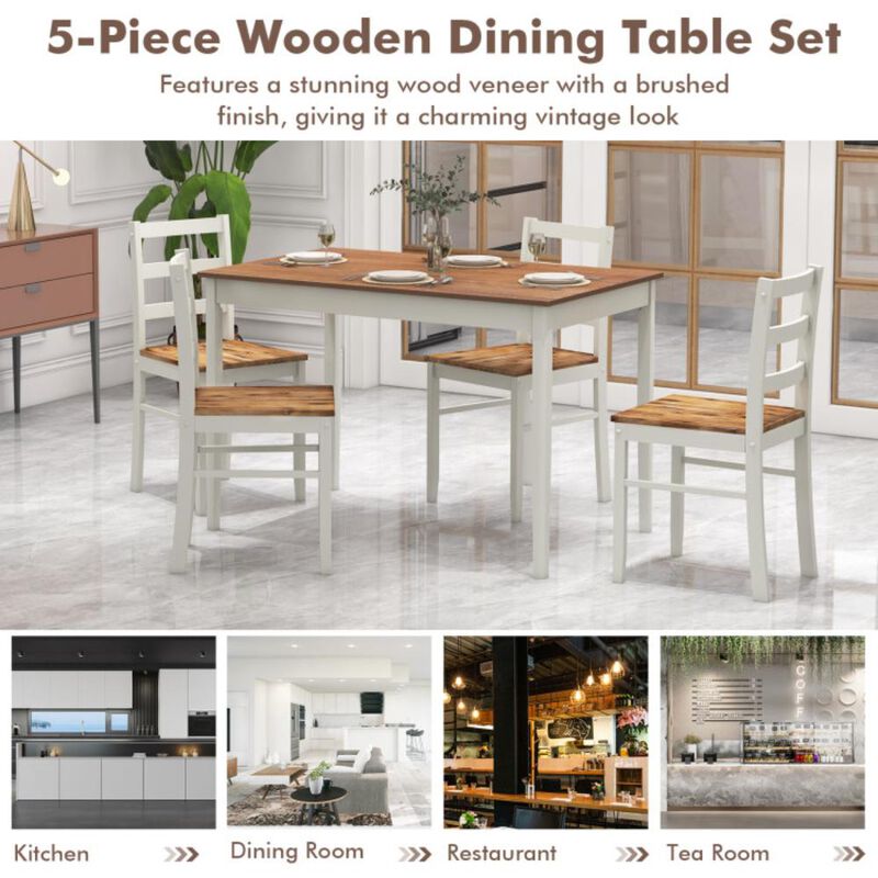 Hivvago 5-Piece Wooden Dining Set with Rectangular Table and 4 Chairs