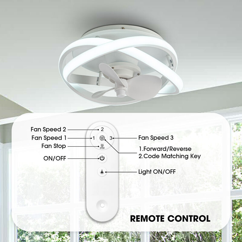 12.5" Modern White Flush Mount Ceiling Fan with LED Light