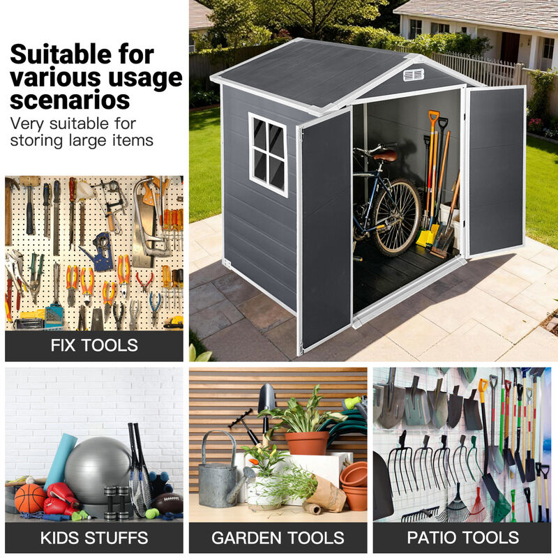 WOW PIONEER Spacious Weather-Resistant Outdoor Storage Shed with Lockable Doors, Built-In Floor, Ventilation Ports and Side Windows image number 5