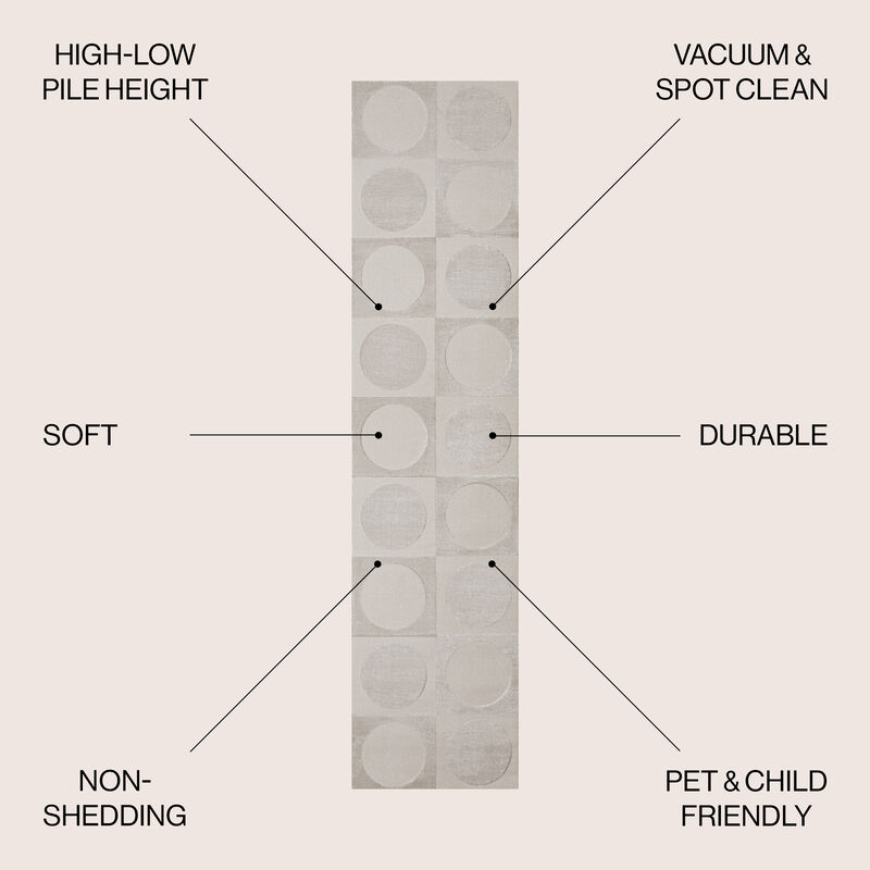 Helena Modern Geometric Circles In Squares High-Low Area Rug