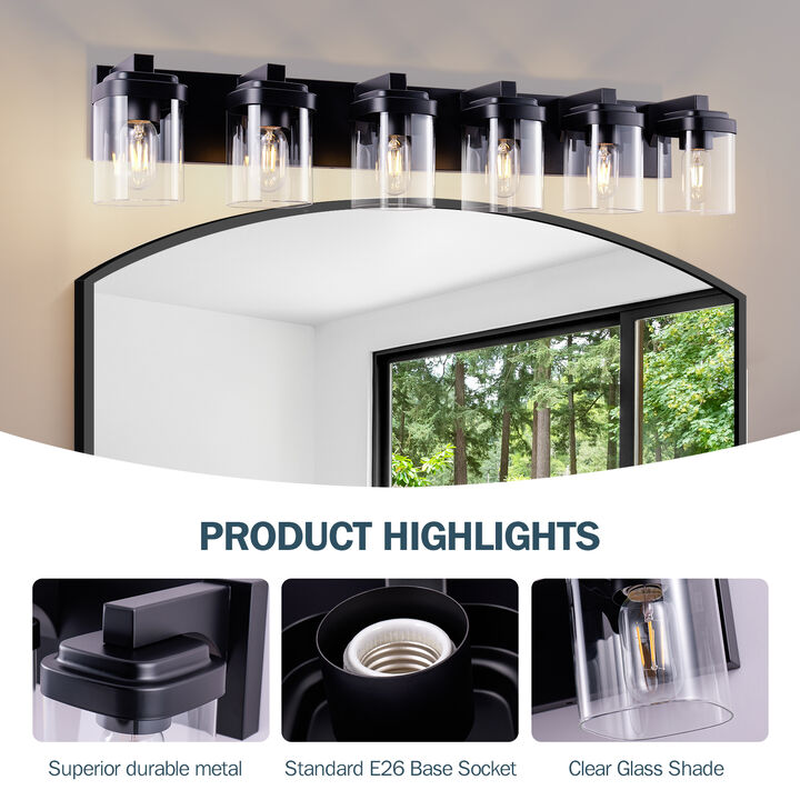 37.5 in. 6-Light Black Wall Sconce with Glass Shade