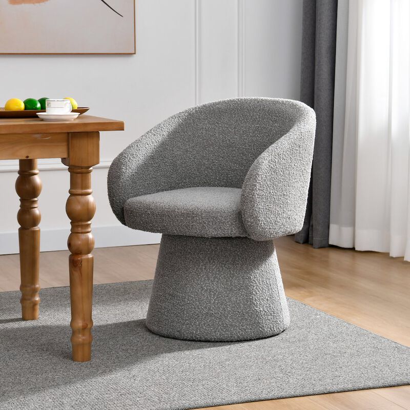 Glamour Home Belle Gray Boucle Fabric Dining Chair with Swivel Base
