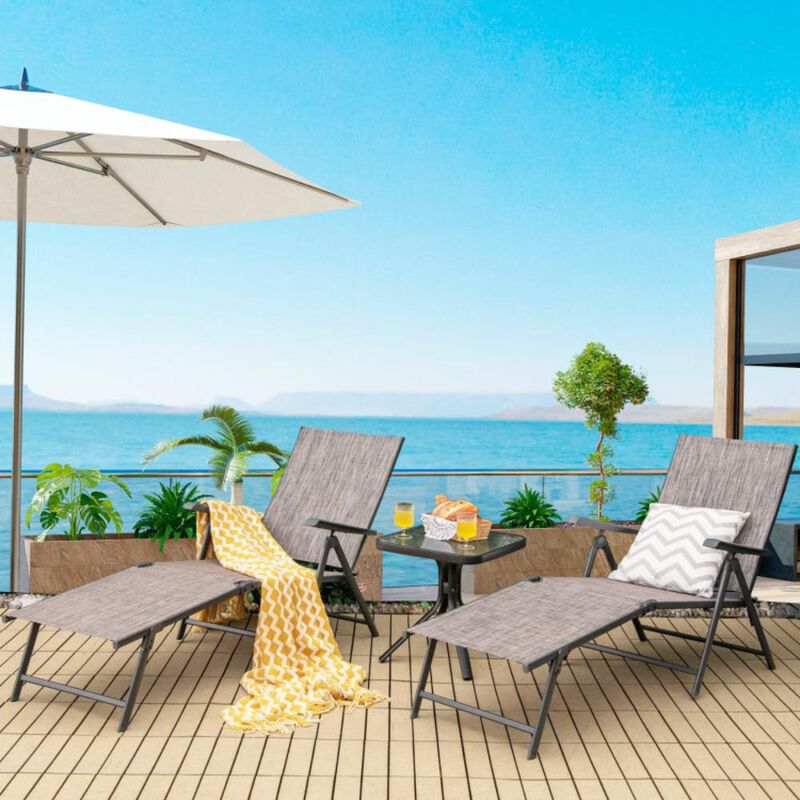 Hivvago 2 Pieces Foldable Chaise Lounge Chair with 2-Position Footrest