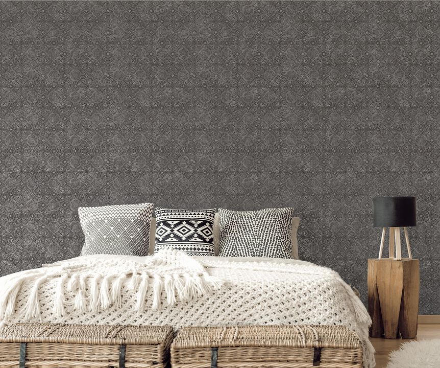 Bazaar Moroccan Paisley Black Wallpaper G78316