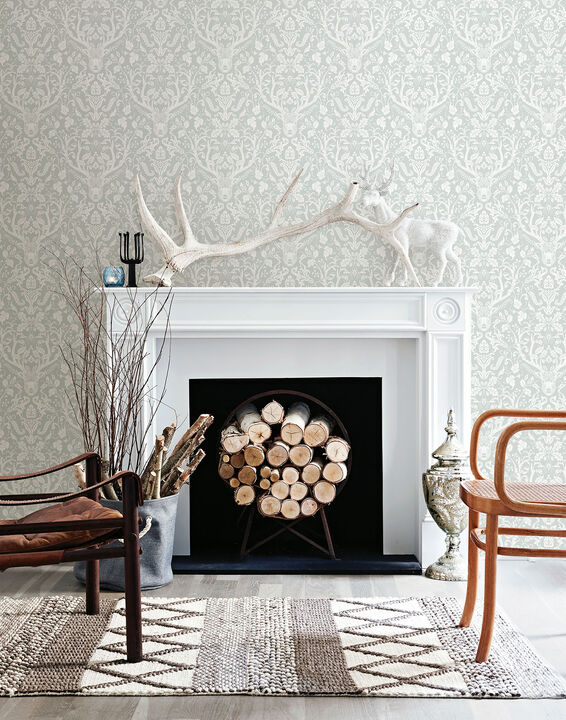 Kiwassa Grey Antler Damask Wallpaper