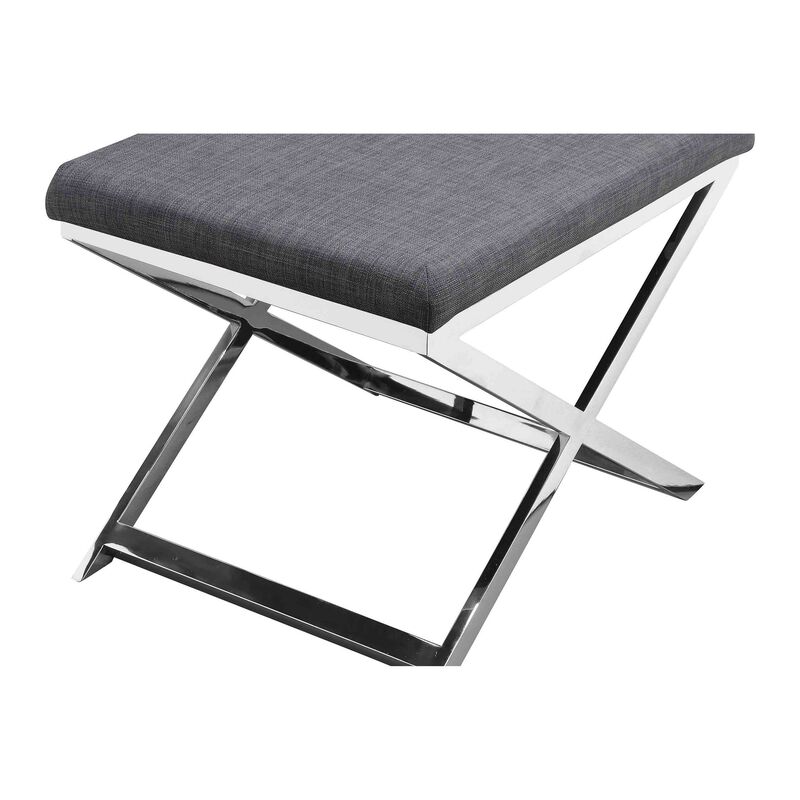 Sovi 20 Inch Accent Stool Ottoman, X Shape Steel Legs, Charcoal Gray - Benzara