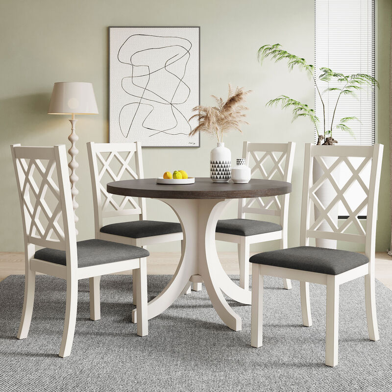 Merax Mid-Century 5-Piece Solid Wood Round Dining Table Set
