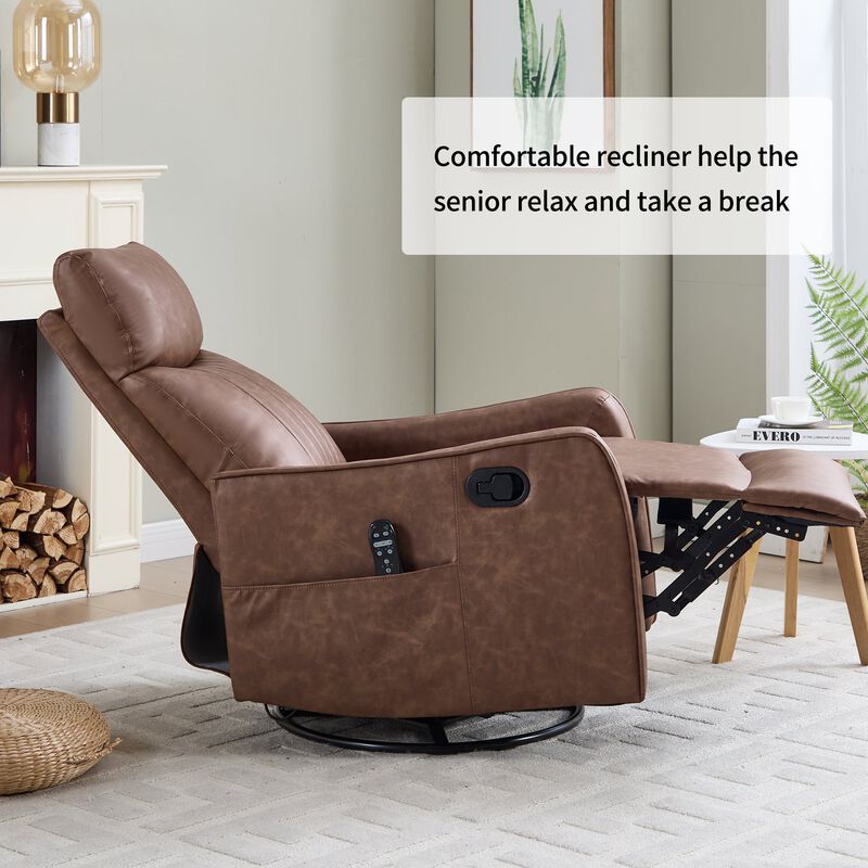 Faux Leather Manual Recliner Chair with Heat and Massage, Living Room Rocker and Swivel Chair image number 7