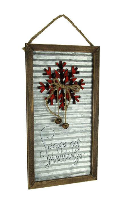 Wood Framed Rustic Metal Seasons Greetings Wall Hanging
