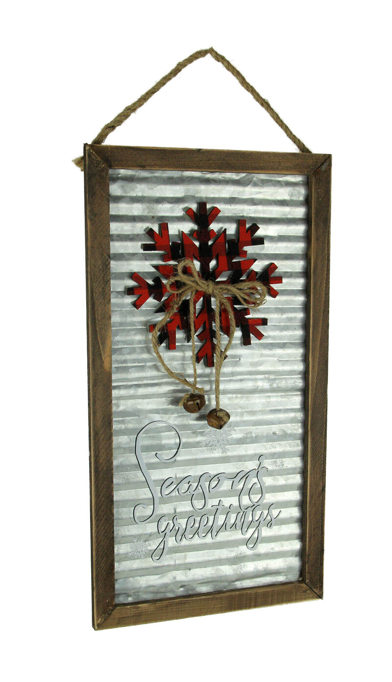 Wood Framed Rustic Metal Seasons Greetings Wall Hanging image number 0