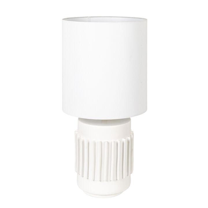Stoneware Table Lamp with Raised Design, Ivory Glaze