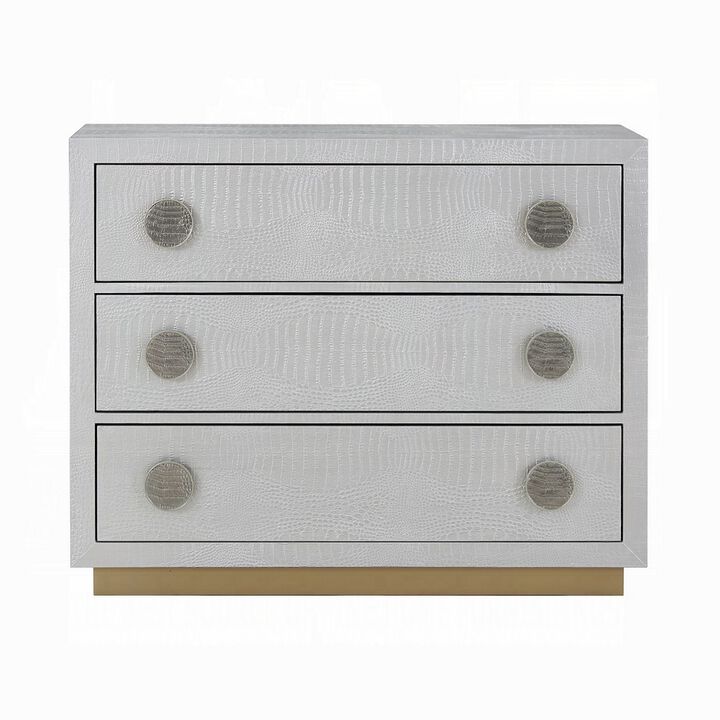 44 Inch Wide Nightstand Dresser with Faux Crocodile Skin, Silver Wood